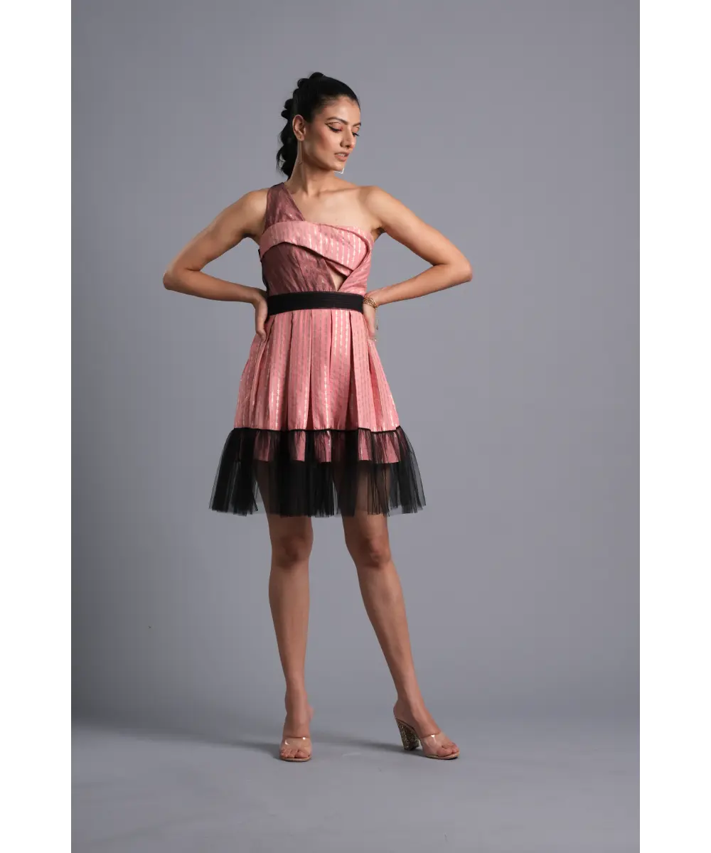 AASTHA SOOD - Rose pink Geometric Brocade Dress